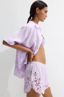 Short avec broderie anglaise - Violet clair — photo 2
