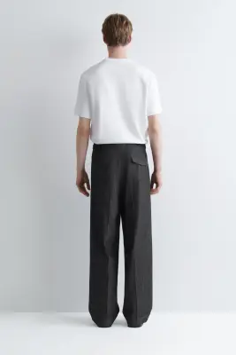 PANTALON LARGE DÉCONTRACTÉ EN DENIM FINES RAYURES - NOIR / FINES RAYURES — photo 4
