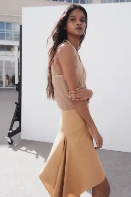 Jupe asymétrique avec détail à nouer - Beige foncé — photo 4
