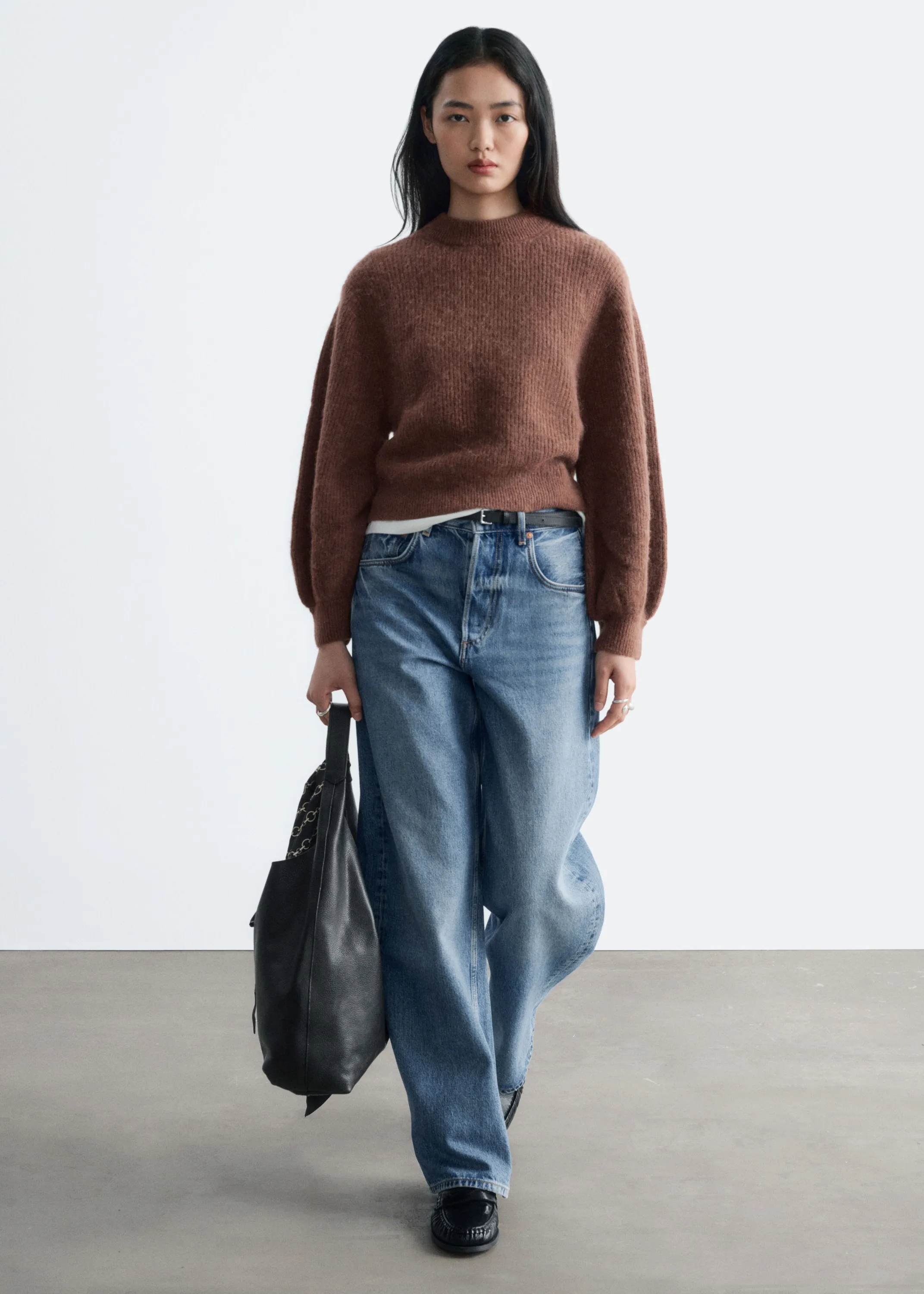 Pull en mélange d’alpaga à manches bouffantes - Marron Clair