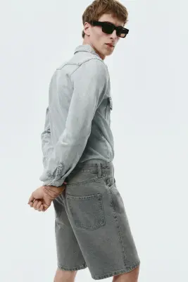 Short Relaxed Fit en denim - Gris denim — photo 2