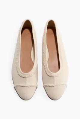 Ballerines frangées en coton - Beige clair — photo 1