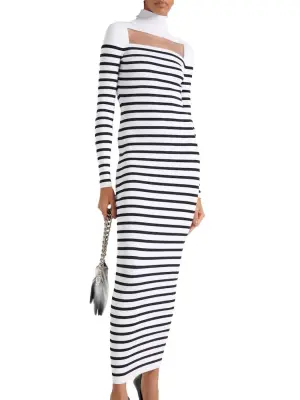 Robe longue marinière en maille rayé noir et blanc Prix boutique €950 Taille XS — photo 3