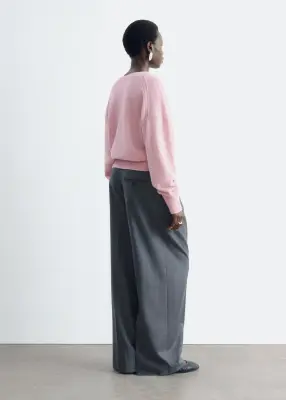 Pull à col en V côtelé en laine et en coton - Rose — photo 5
