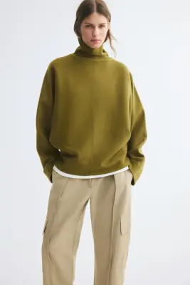 Pull oversize avec col cheminée - Vert olive — photo 1