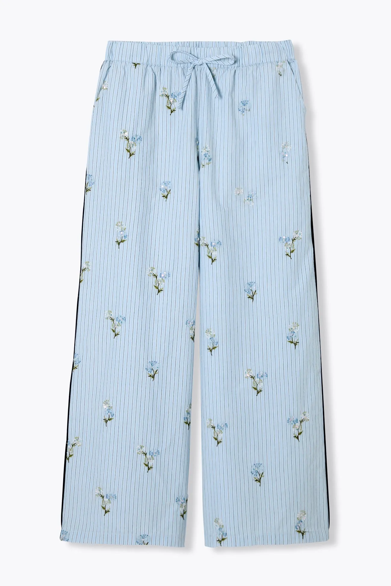 Pantalon rayé brodé Femme