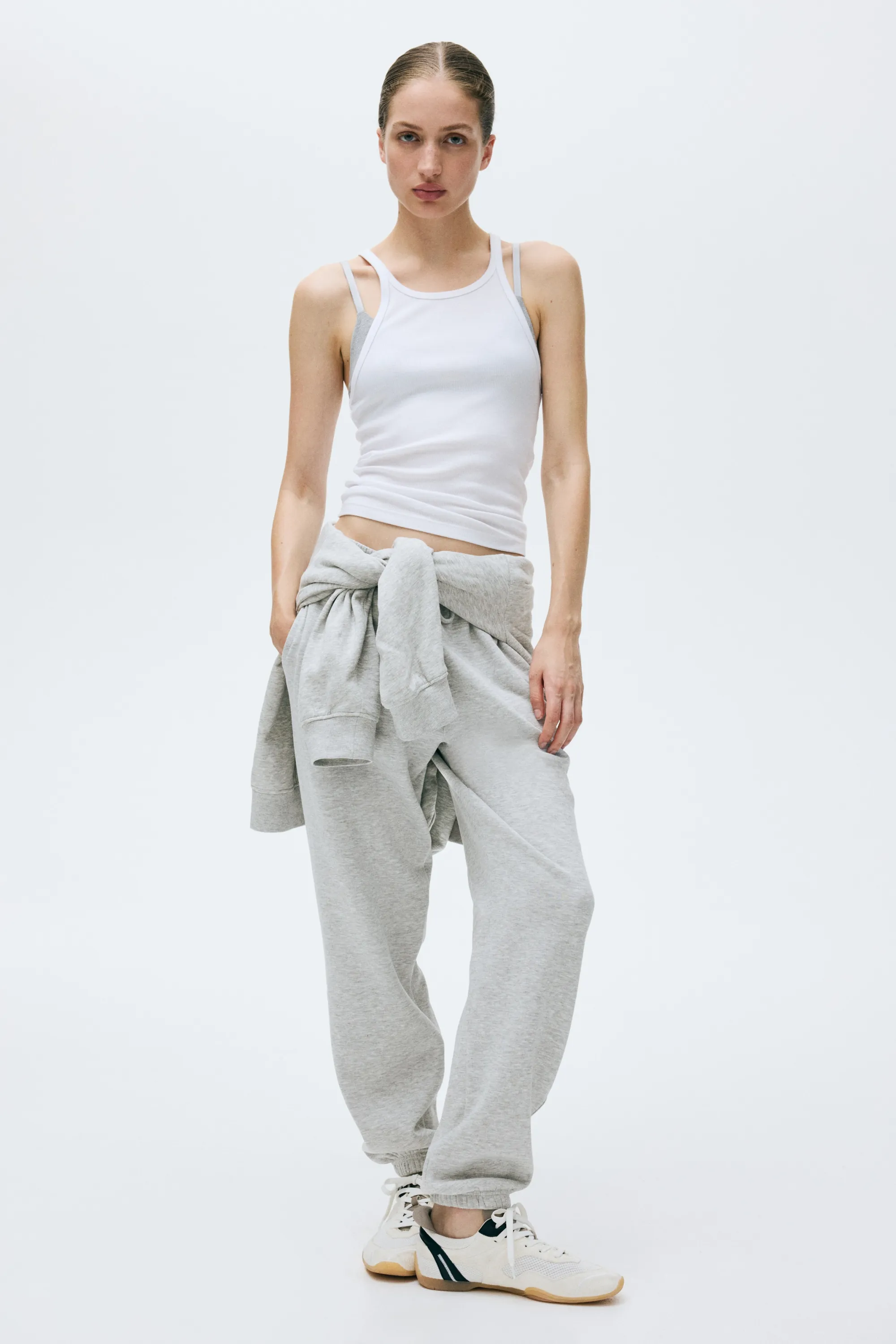 Pantalon en molleton de coton mélangé - Gris clair chiné