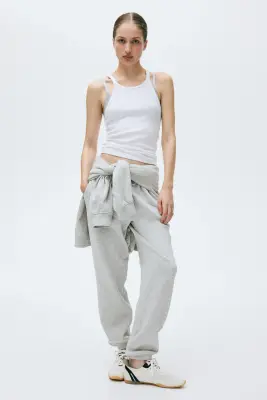 Pantalon en molleton de coton mélangé - Gris clair chiné — photo 1