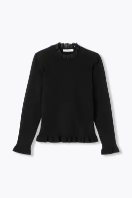Pull col rond détail dentelle