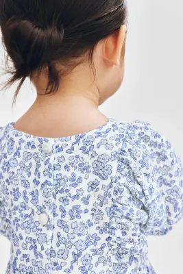 Robe en mousseline de coton - Bleu clair/fleuri — photo 3