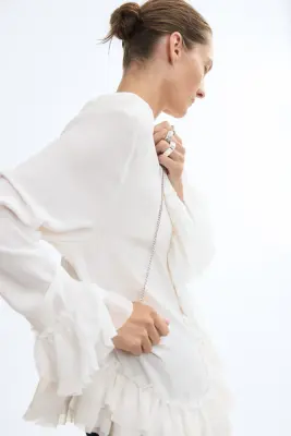 Blouse à volants ruchés - Crème — photo 4