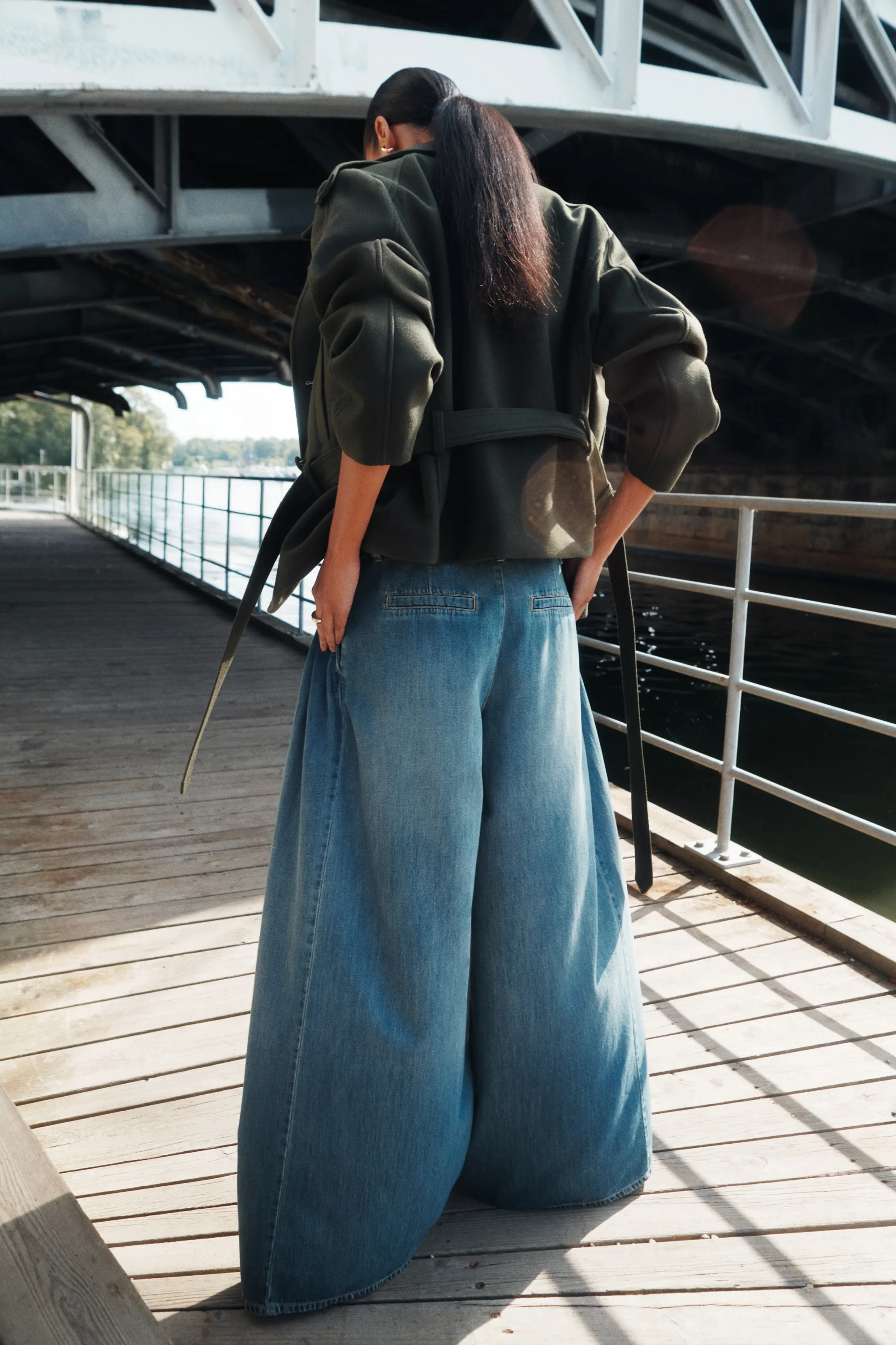 Jean très large avec taille de hauteur classique - Bleu denim