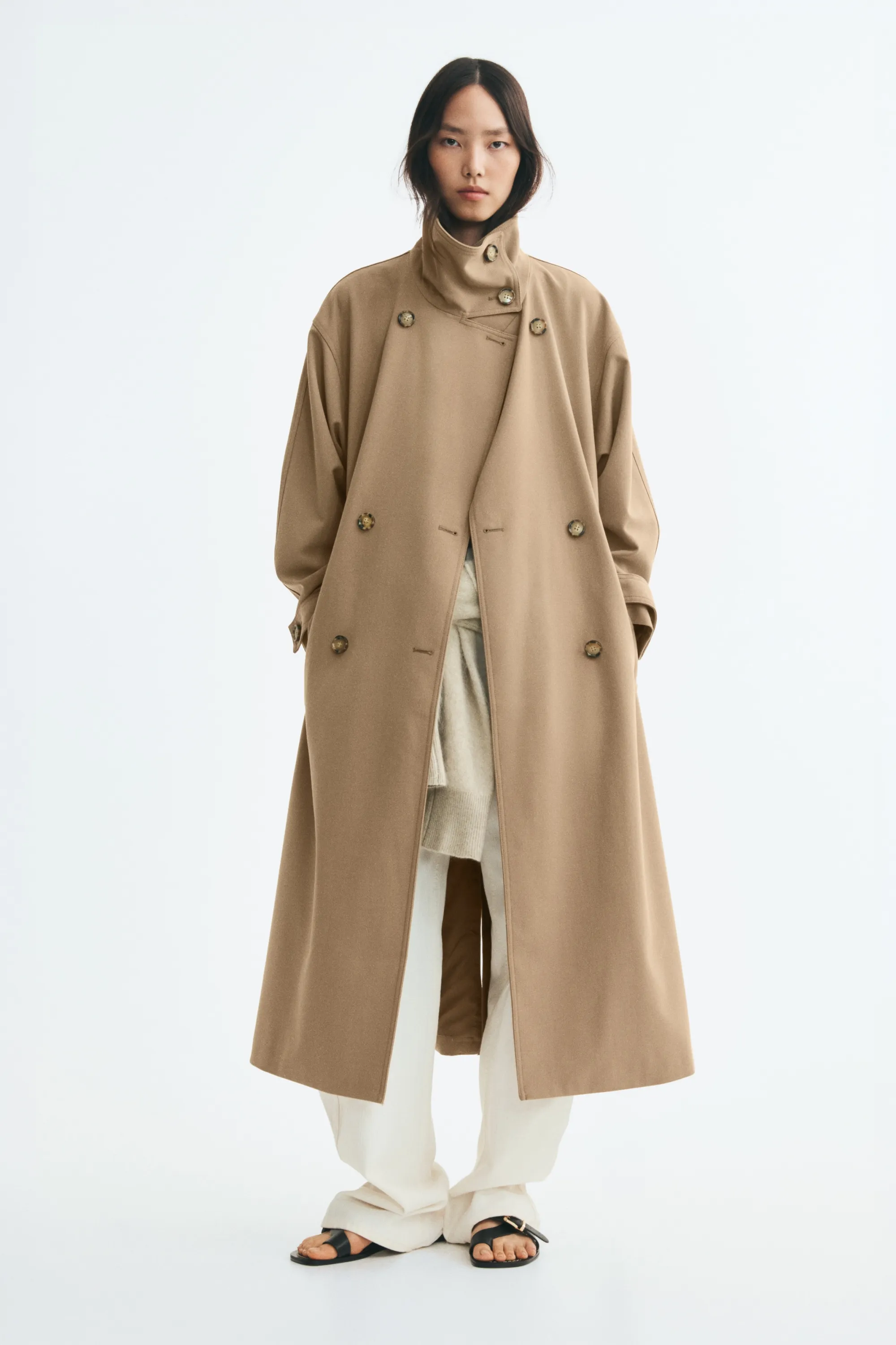Trench-coat oversize en twill - Beige
