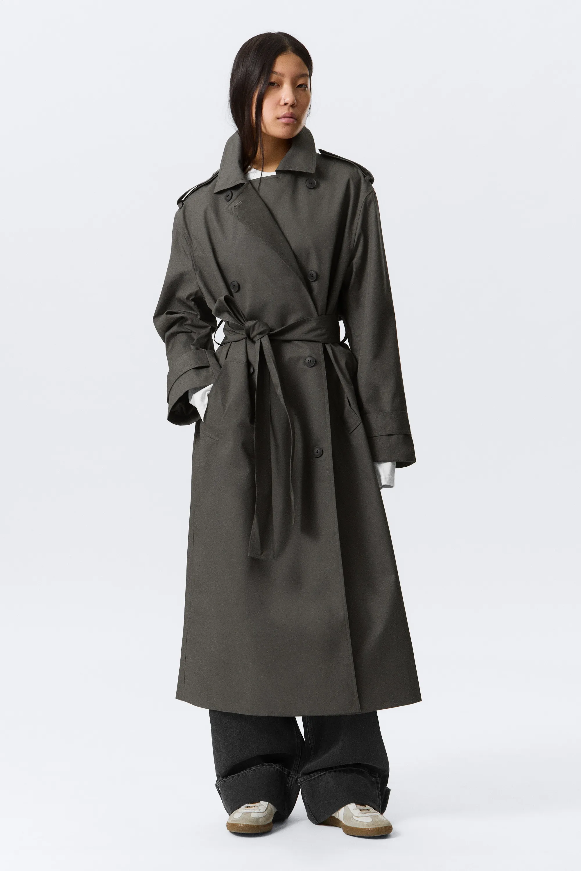 Trench en toile oversize croisé - Gris foncé