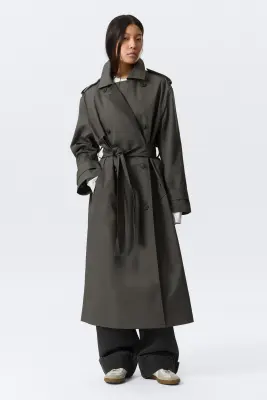 Trench en toile oversize croisé - Gris foncé — photo 1