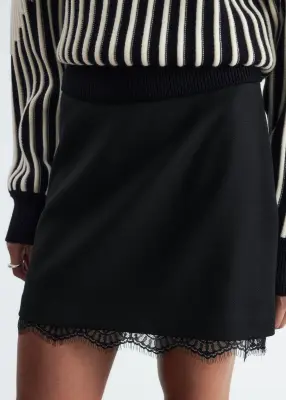 Mini-jupe à finition en dentelle - Noir — photo 3