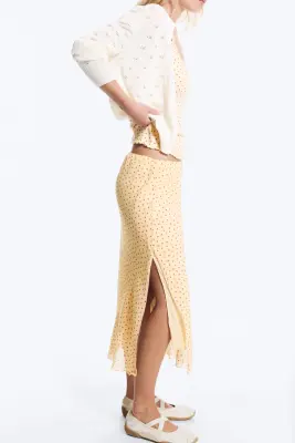 Jupe midi taille basse - Jaune clair - floral — photo 4