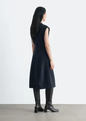 Robe midi en coton et laine - Bleu foncé — photo 4