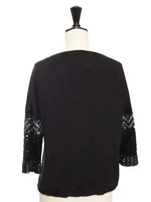 Pull col V en soie et cachemire bleu marine brodé de perles Prix boutique 2300€ Taille 36 — photo 4