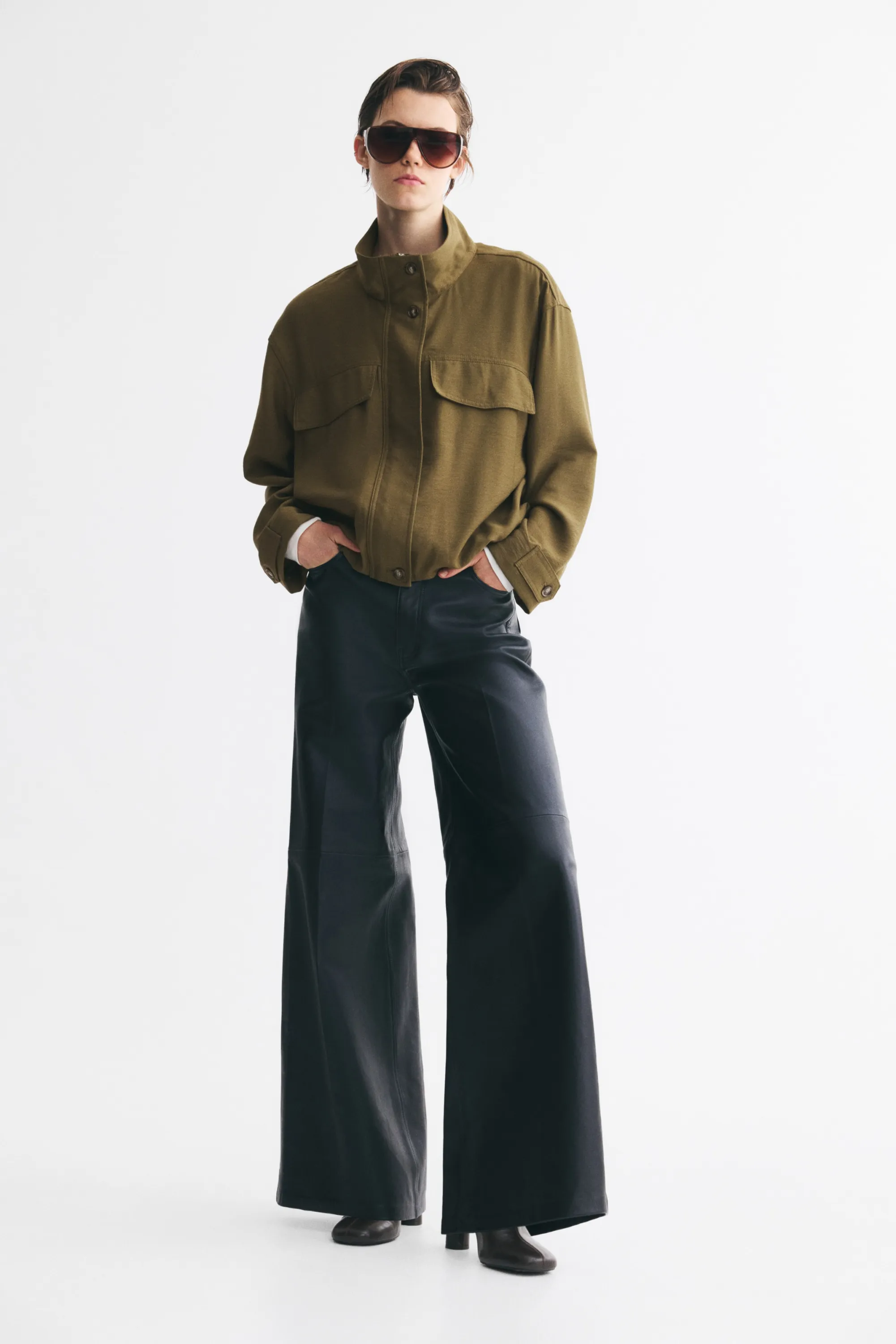 Veste à col entonnoir - Vert kaki