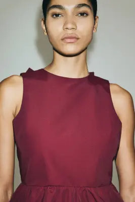 Top péplum avec détail à nouer - Rouge foncé — photo 2