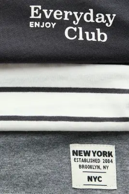 Lot de 3 T-shirts à manches longues en coton - Gris foncé/blanc — photo 2