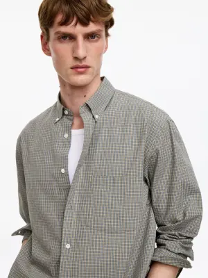 Chemise décontractée en coton - Taupe/Carreaux — photo 3