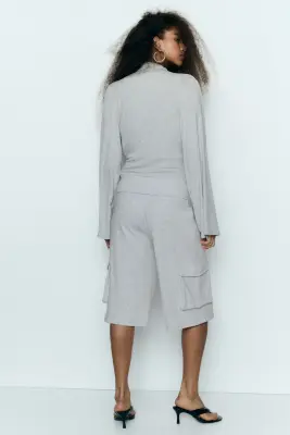 Top froncé en viscose - Gris clair chiné — photo 2