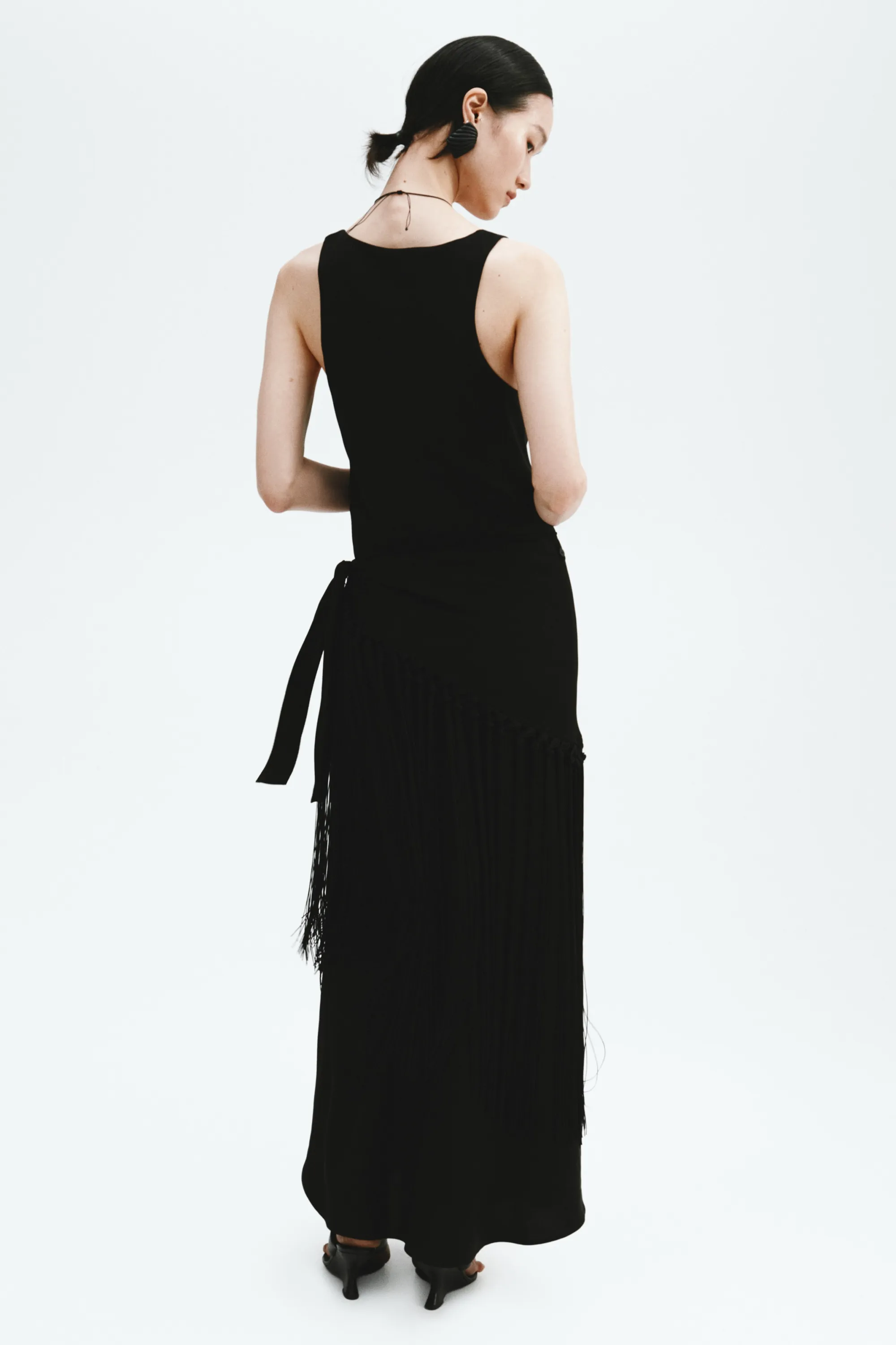 Robe en lin mélangé avec détail façon foulard - Noir