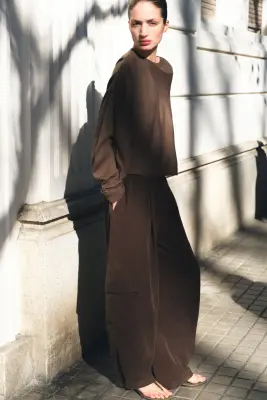 Pantalon cargo en lyocell mélangé - Marron foncé — photo 2