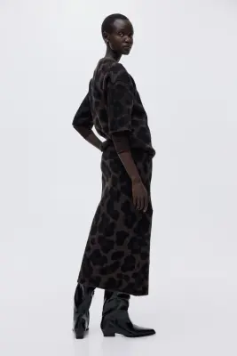 Jupe en maille jacquard - Marron foncé/imprimé léopard — photo 3