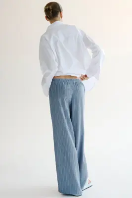 Pantalon froissé avec cordon de serrage - Bleu ancien — photo 2