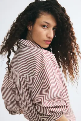 Chemise oversize en tissu ratière - Rouge foncé/rayé — photo 3