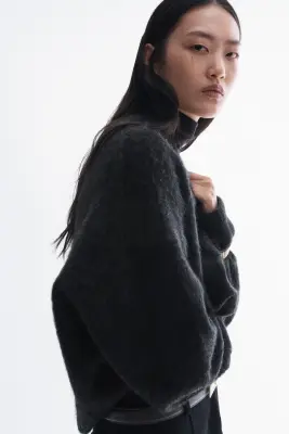Pull brossé en mohair mélangé - Noir — photo 4