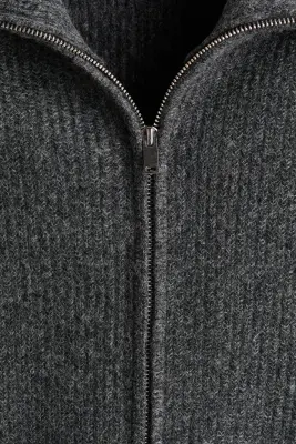 Gilet zippé Regular Fit en maille côtelée - Gris foncé chiné — photo 4