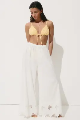 Pantalon de plage à jambes larges en popeline - Blanc — photo 1