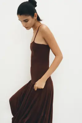Robe bi-matière avec base à effet boule - Brun rouille — photo 3