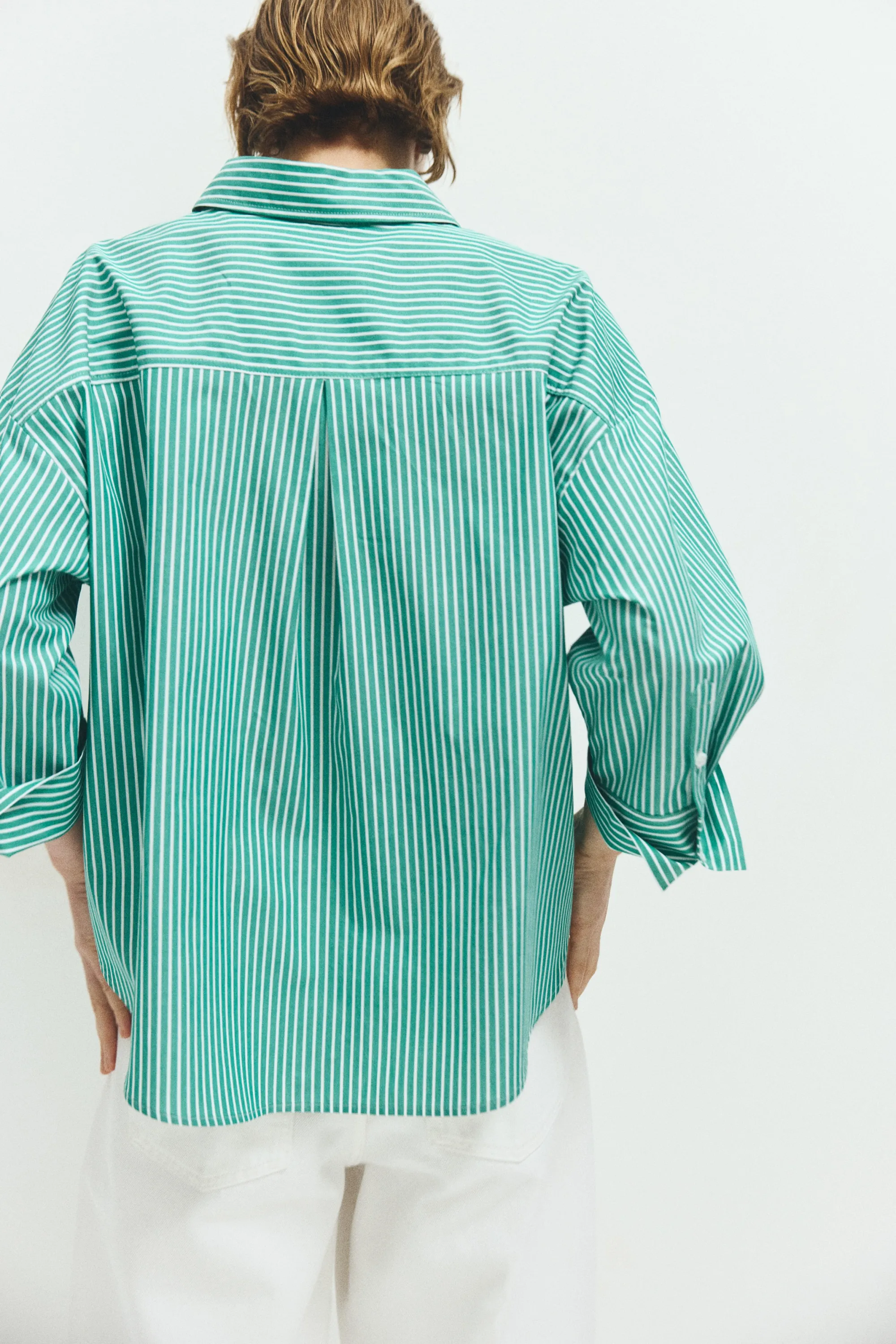 Chemise courte en popeline - Vert vif/rayures tennis