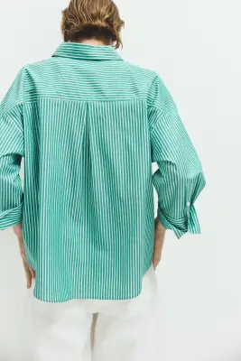 Chemise courte en popeline - Vert vif/rayures tennis — photo 1