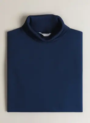Ribbed High Neck Sweatshirt in Cobalt Blue Technical Knit — photo 3