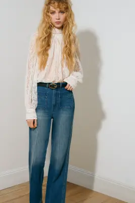 Straight High Waist Jeans - Bleu denim — photo 1