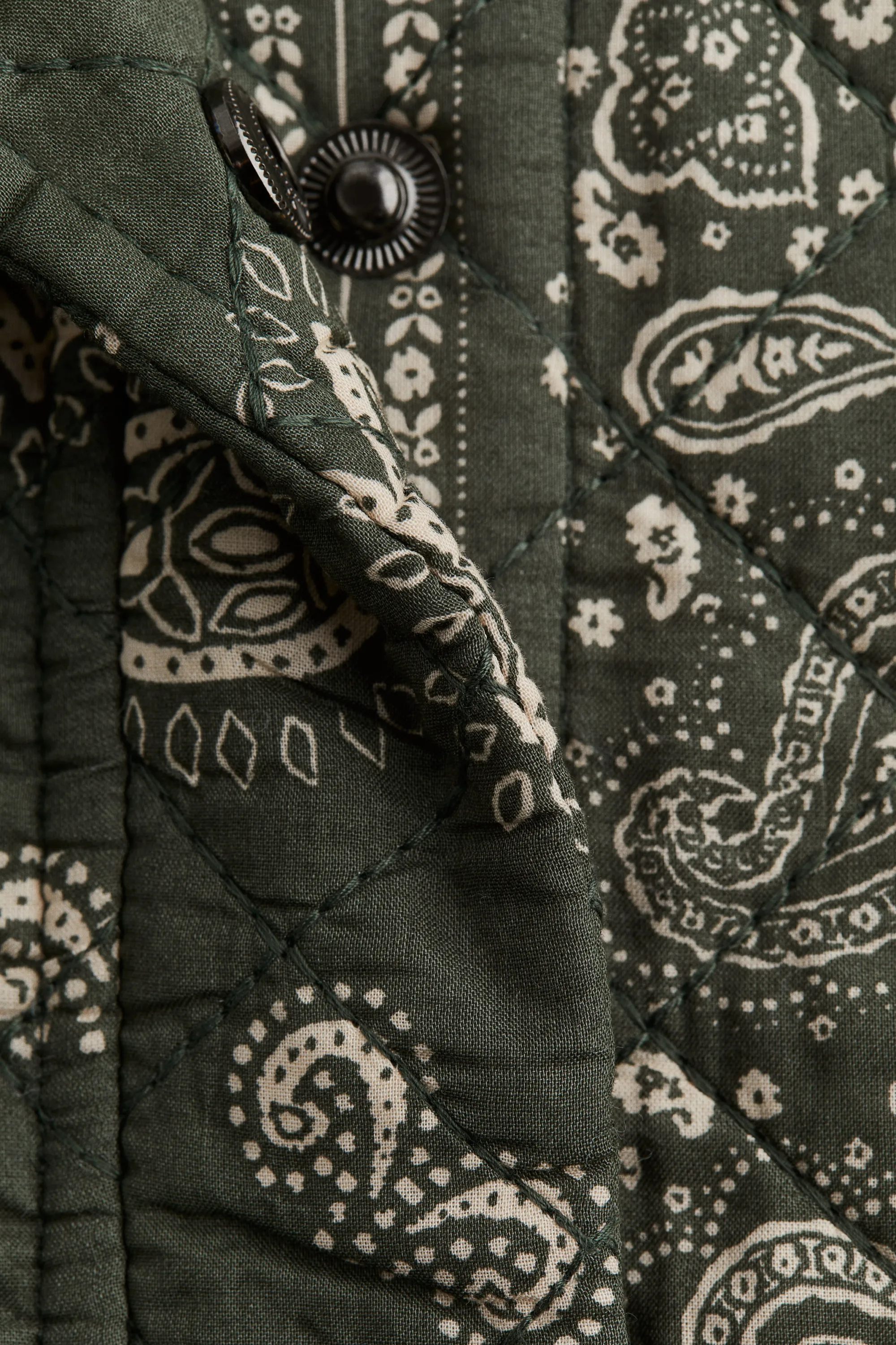Veste matelassée en coton - Vert kaki/motif cachemire