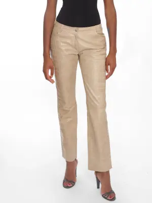 Pantalon en agneau embossé croco beige John Galliano FW 2005 Taille 36 — photo 3