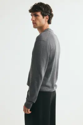 Polo Regular Fit en maille - Gris foncé chiné — photo 4