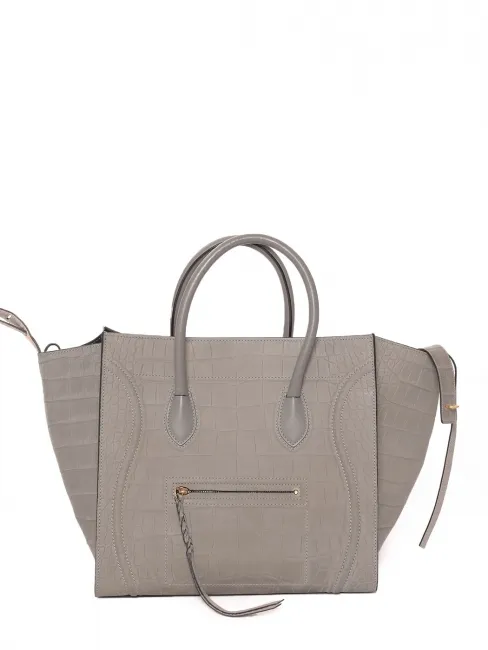 Sac LUGGAGE PHANTOM Medium en cuir effet croco gris clair Prix boutique 2600€