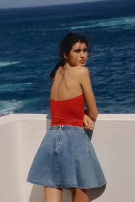 Jupe corolle en denim - Bleu denim — photo 2