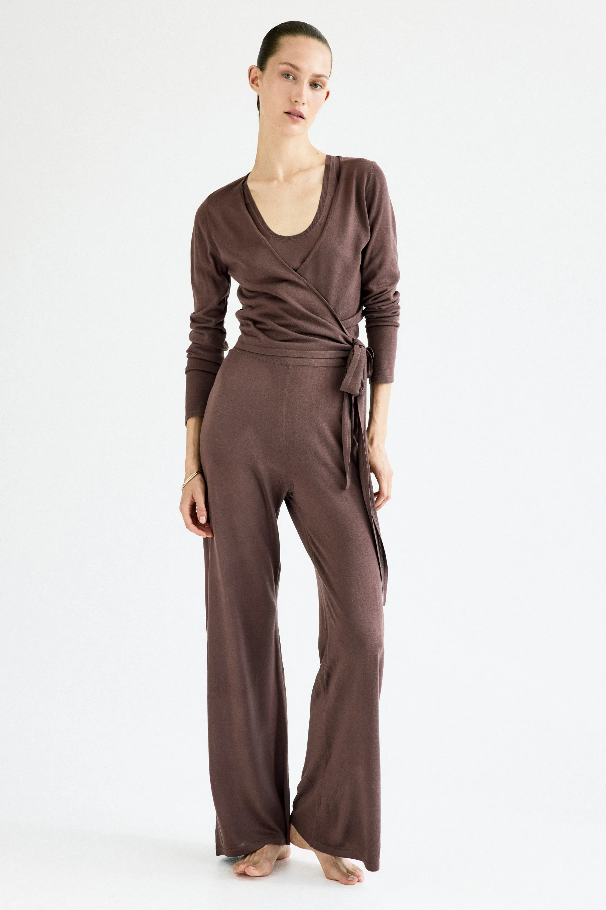 Pantalon en maille fine - Taupe foncé