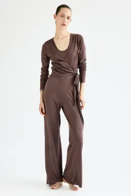 Pantalon en maille fine - Taupe foncé — photo 1