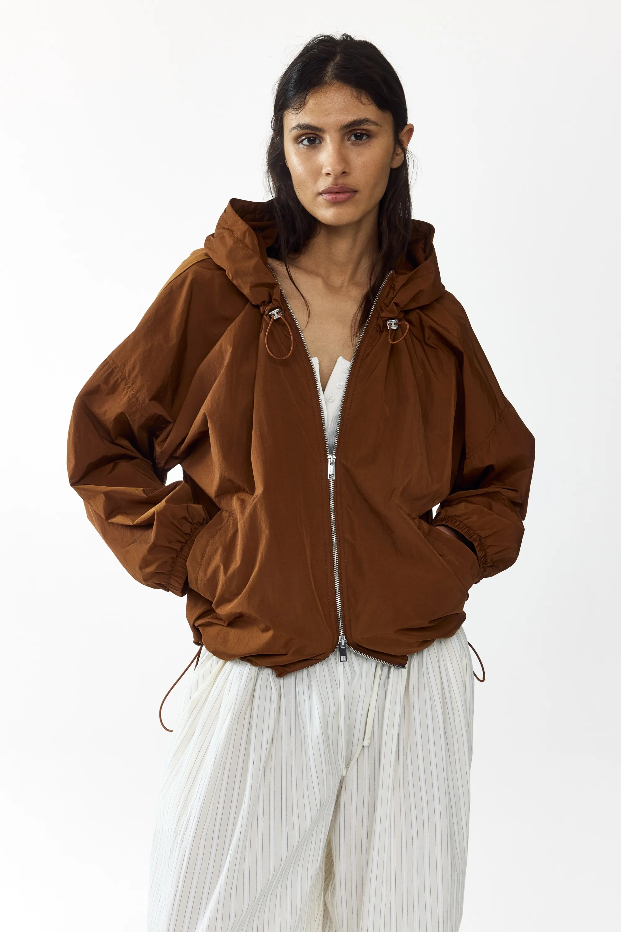 Veste à capuche en nylon - Marron