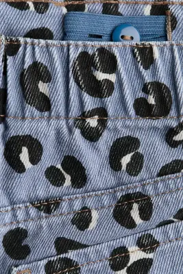 Pantalon en coton avec jambes barrel - Bleu ancien/imprimé léopard — photo 1